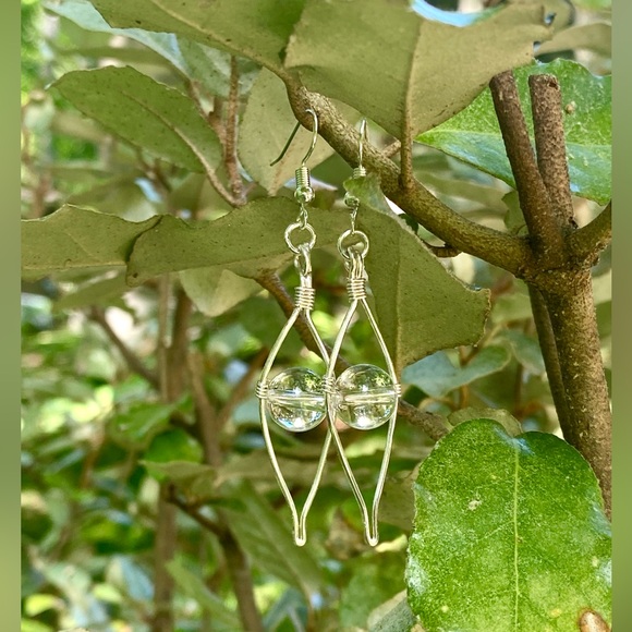 HANDMADE Genuine Clear Quartz Wrapped Dangle Earrings - Picture 9 of 9